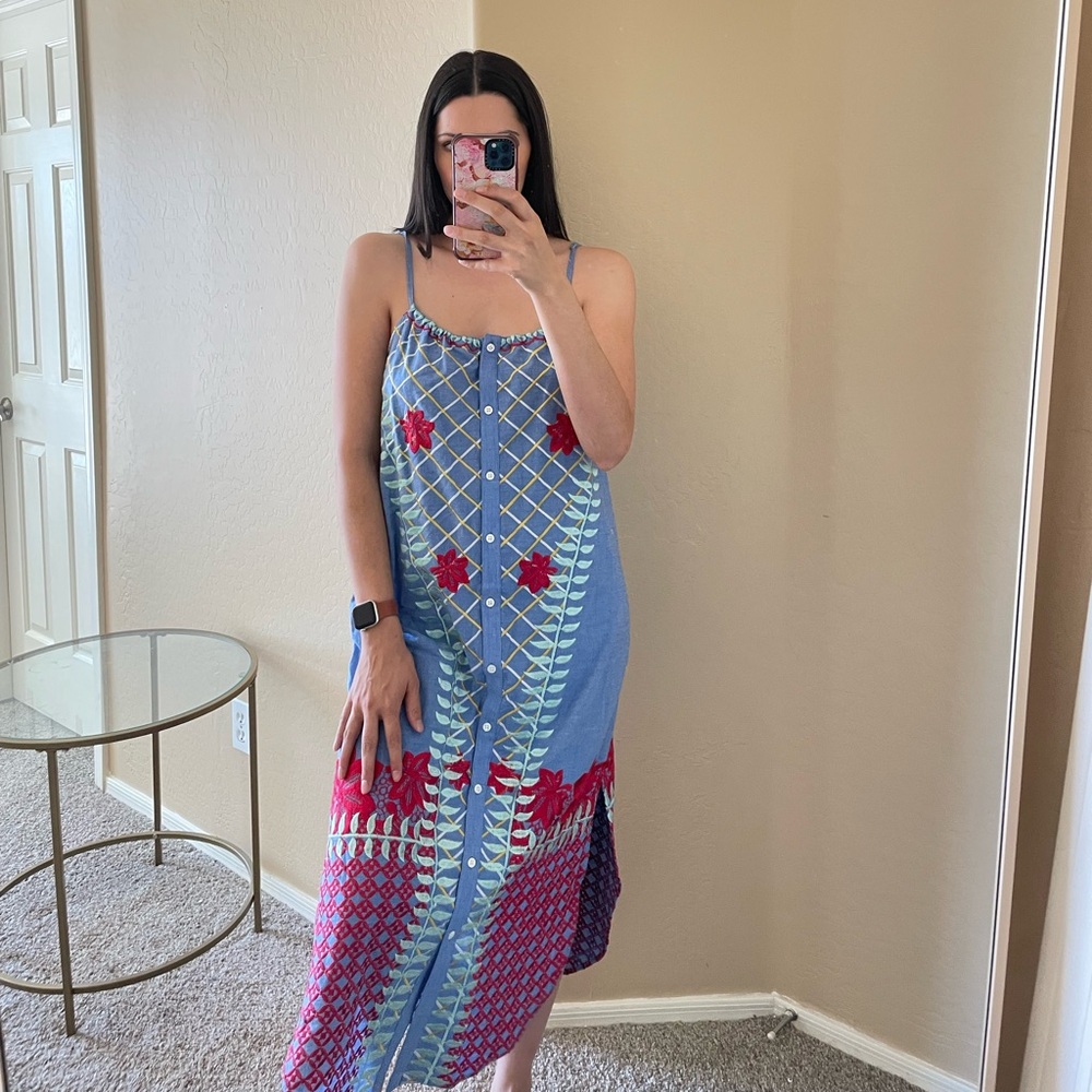 Anthropologie Lilka Bright Estina Embroidered Midi Slip Camisole Dress